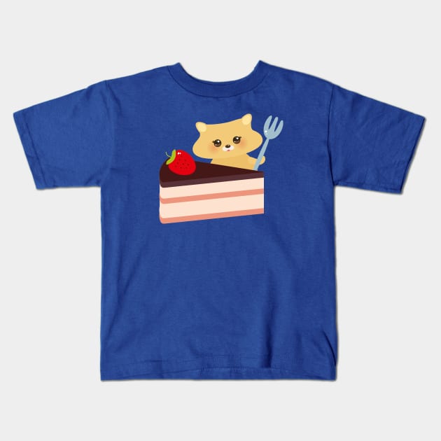 Kawaii Hamster with fork and Sweet Cake Kids T-Shirt by EkaterinaP